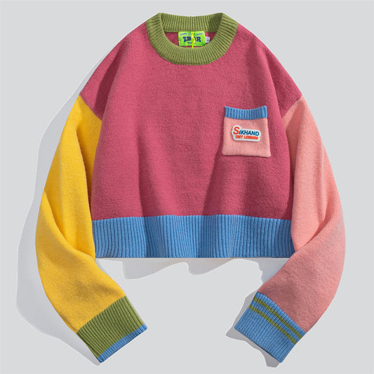 Trendy Color Block Short Sweater