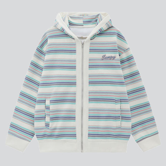 Multi-coloured Stripes Hoodie with Pockets