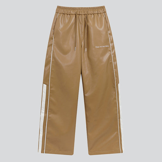 Artificial Leather Side Stripes Pants