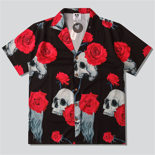 Party Shirt with Rose Skull Print