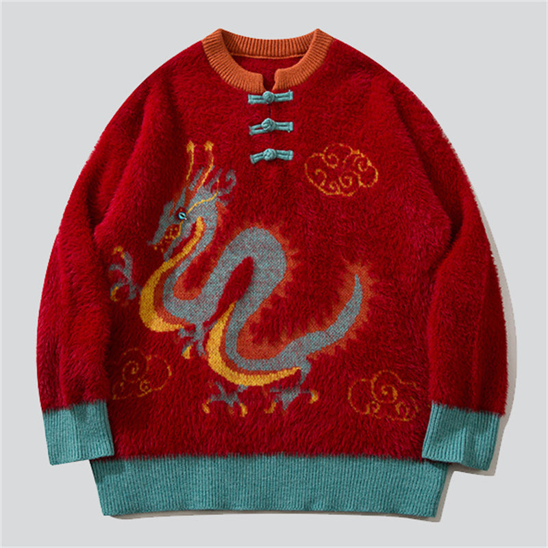 Ancient Dragon Cloud Pattern Fluffy Sweater