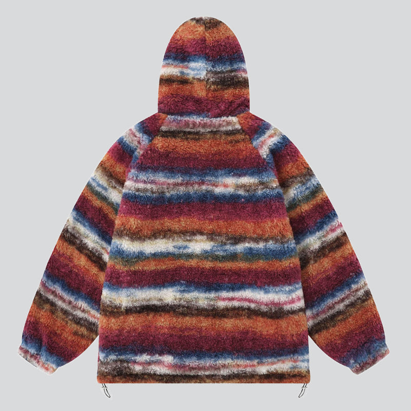 Lazy Fluffy Coats with Contrast Color Stripe