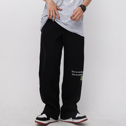 Letter Flocking Embroidery Street Pants