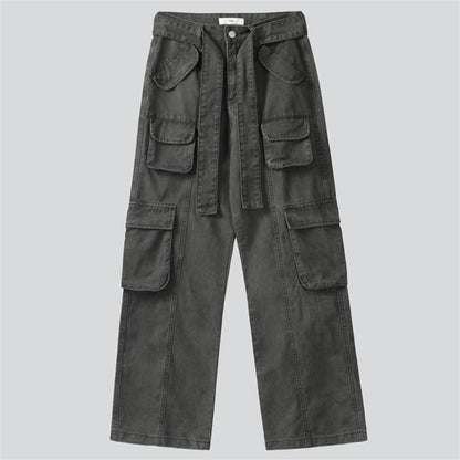 Casual Lace-up Straight Leg Cargo Pants