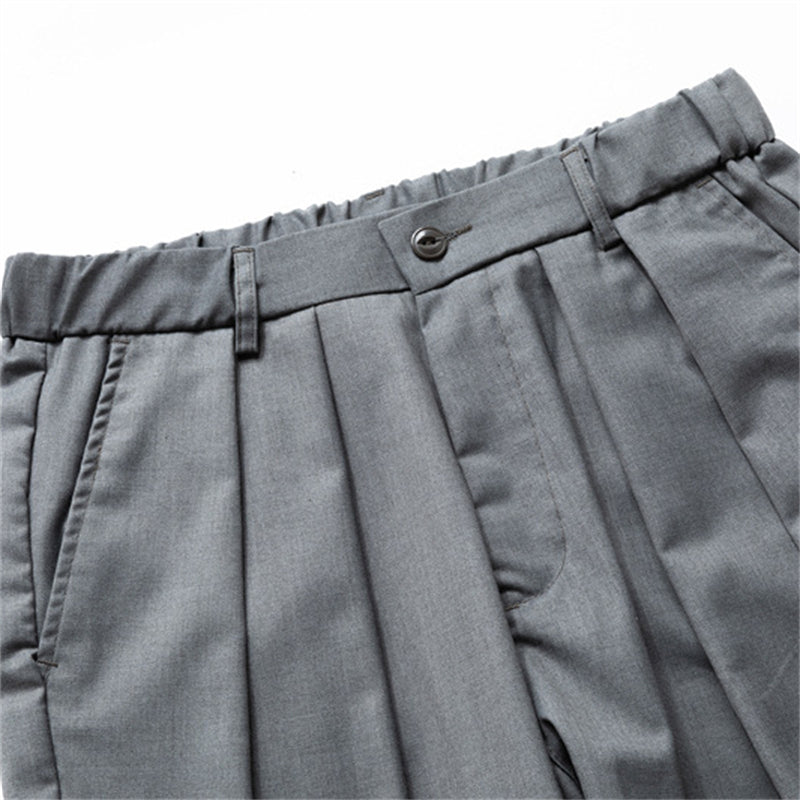 Pleated Solid Color Suit Pants