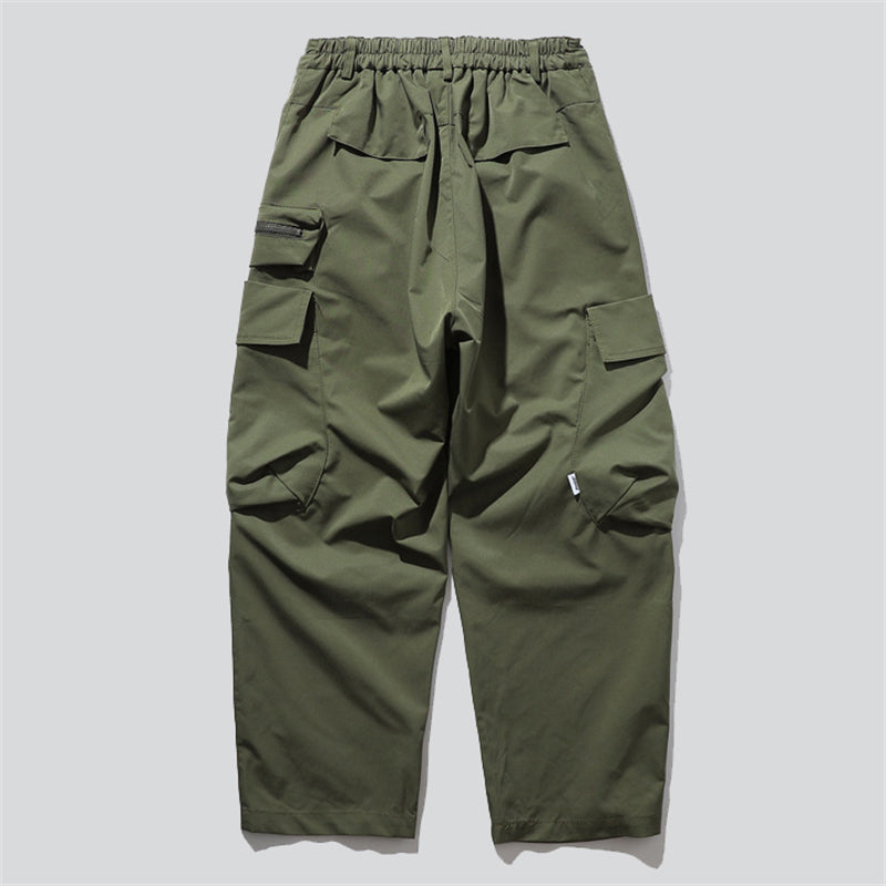 Solid Color Straight-Leg Cargo Pants