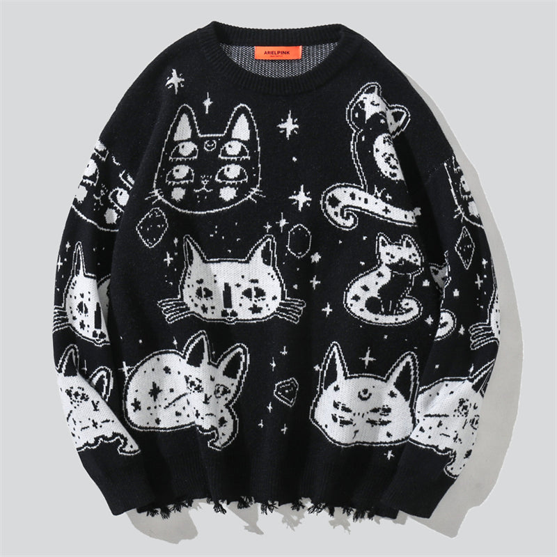 Black & White Cartoon Kitten Sweater