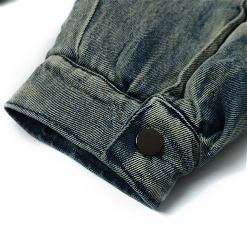 Washed Effect Zipper Cotton Padded Denim Coat