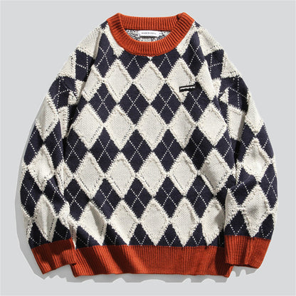 Henry Plaid Contrast Color Couple Sweater