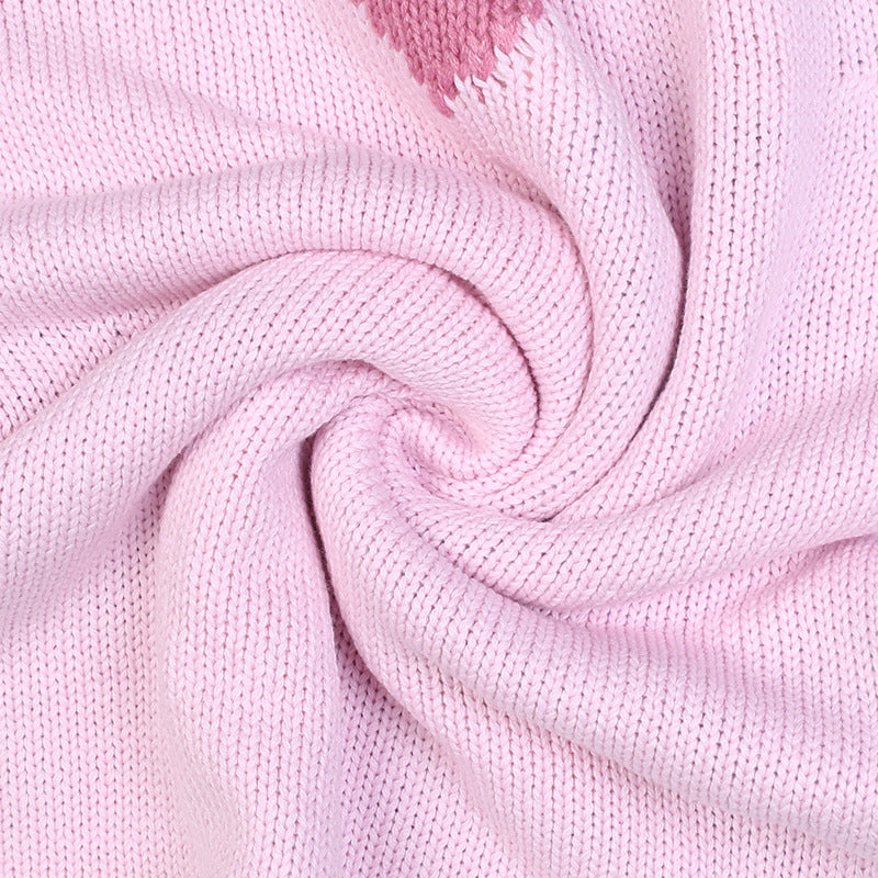 Lovely Pink Little Bear Heart Button Sweater