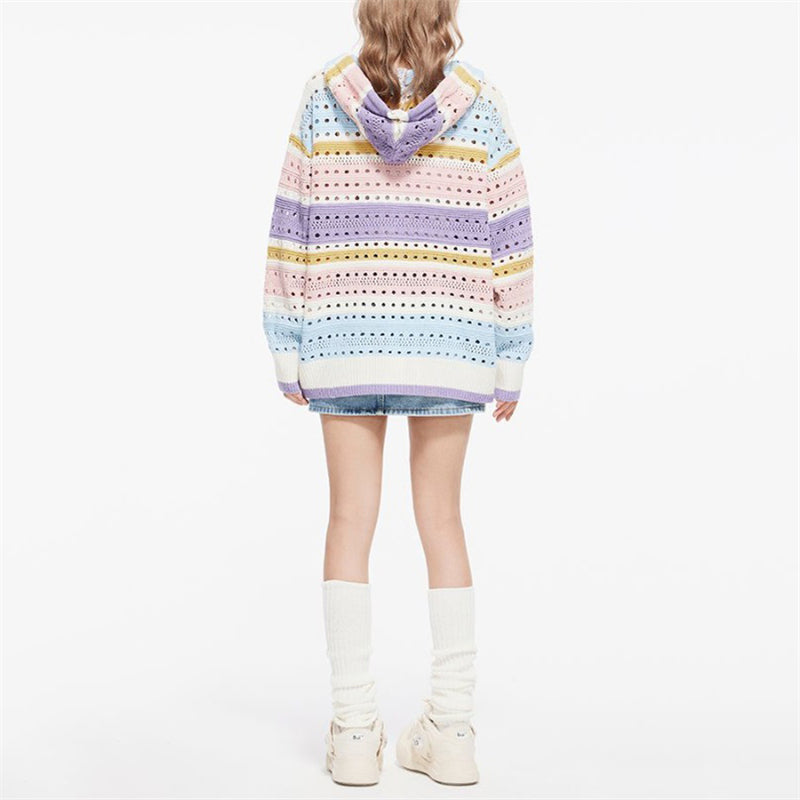 Hollow Out Variegated Stripes Sweater