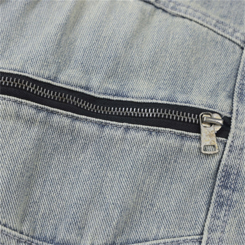 Vintage Blue Knee Zipper Design Jean
