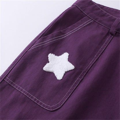 Flocked Five-Pointed Star Multi-pocket Pants