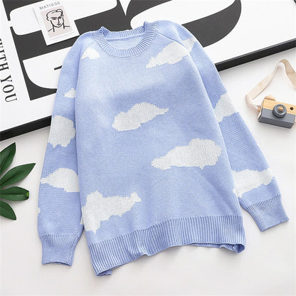 Lovely Cloud Pattern Blue Sweater