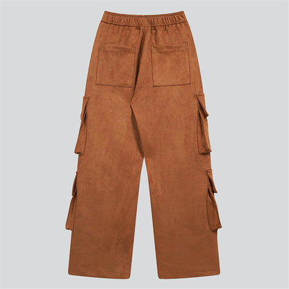 Vintage Faux Suede Multi-Pocket Cargo Pants