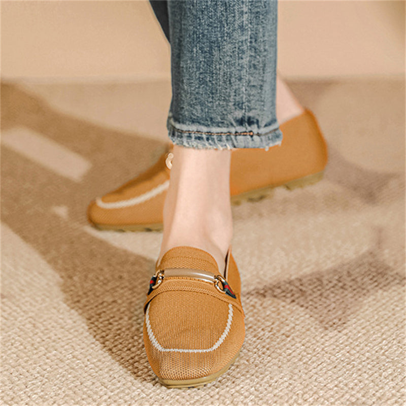 Retro Square Toe Contrast Color Loafers