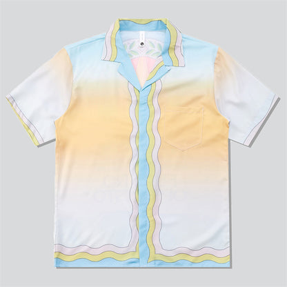 Gradient Color Wave Print Shirt + Beach Shorts