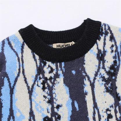 Casual Contrast Color Round Neck Knitted Sweater