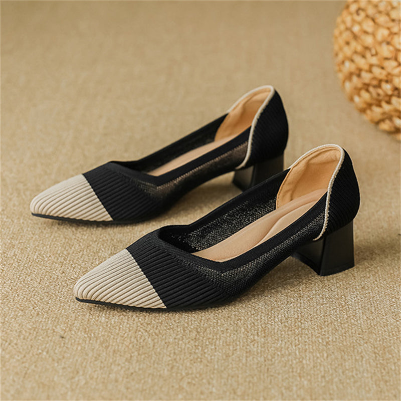 Pointed Toe Hollowed Out Chunky Heels