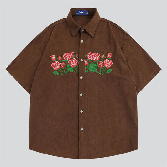 Wild Rose Embroidery Summer Corduroy Shirt
