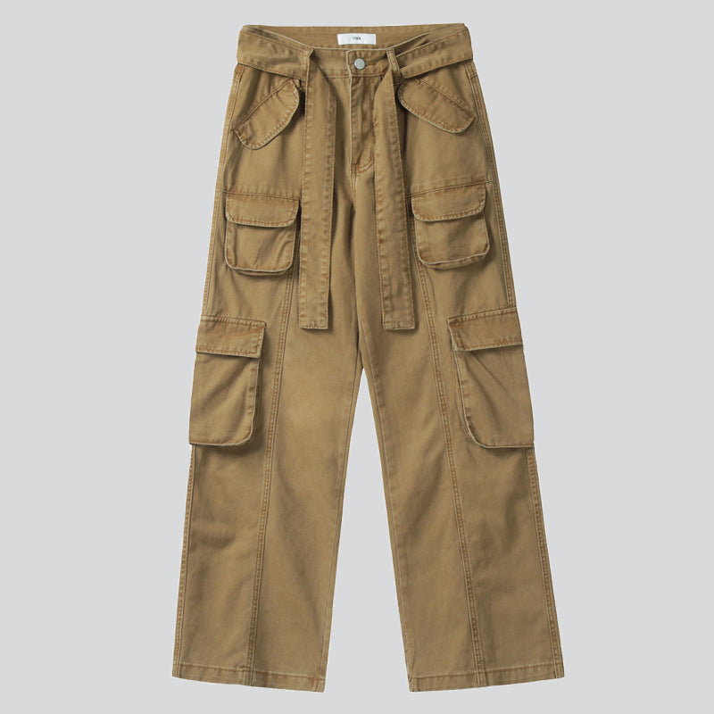 Casual Lace-up Straight Leg Cargo Pants