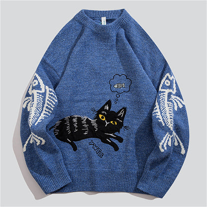 Hungry Black Cat Pullover Sweater
