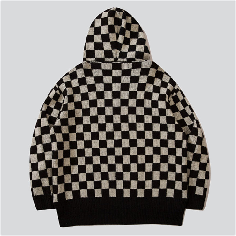 Lovely Checkered Hooded Sweater
