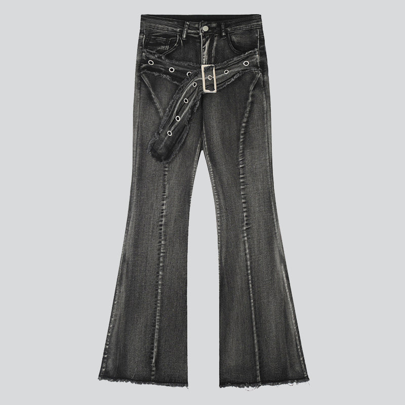 Bell-bottom Jeans with Belt Design