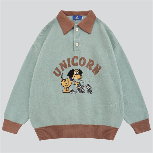 Cartoon Puppy Little Bee Embroidery Sweater