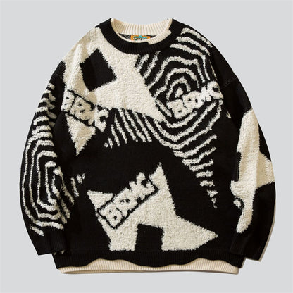 Exaggerated Letter Star Flocking Sweater