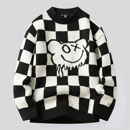 Checkered Cartoon Pattern Sweater