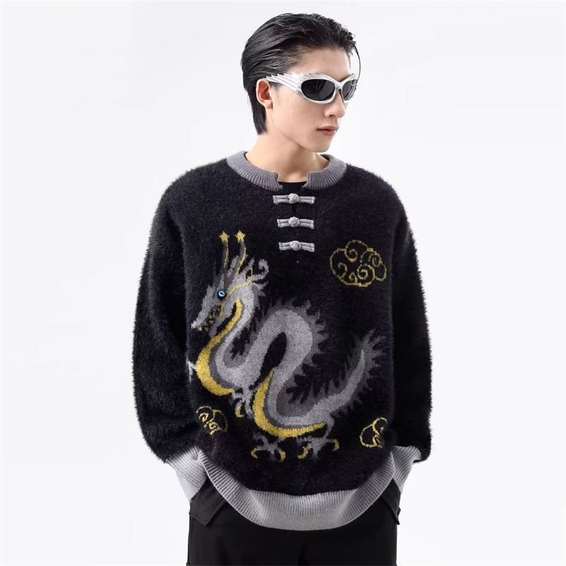 Ancient Dragon Cloud Pattern Fluffy Sweater