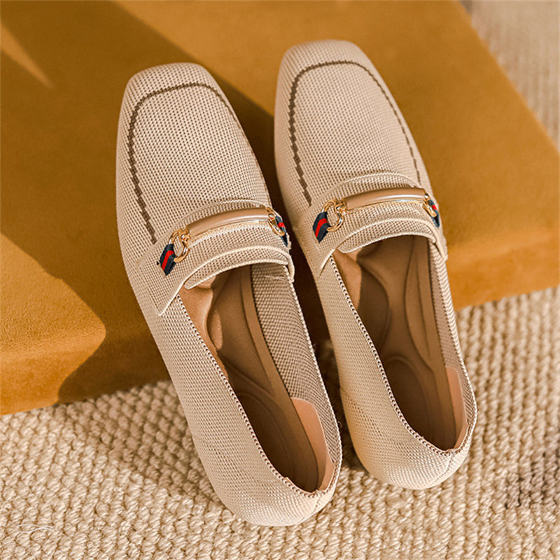 Retro Square Toe Contrast Color Loafers