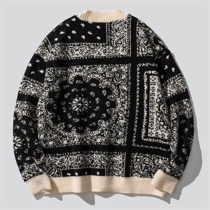 Paisley Pattern V-Neck Button Up Sweater
