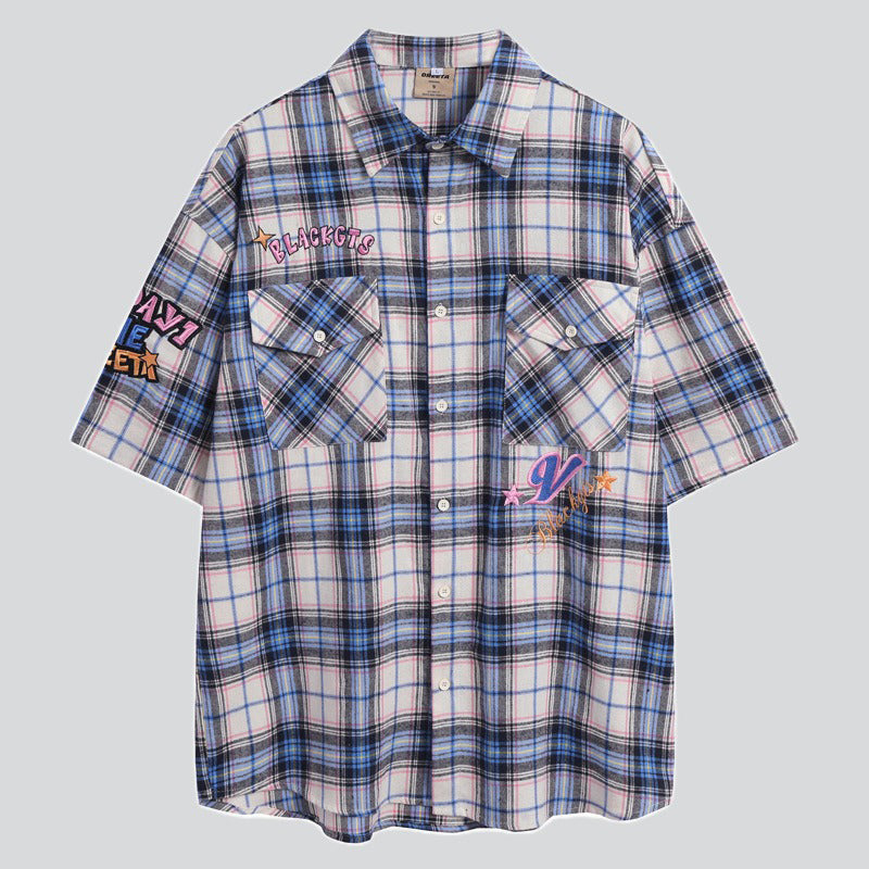 Letter Embroidery Plaid Shirt