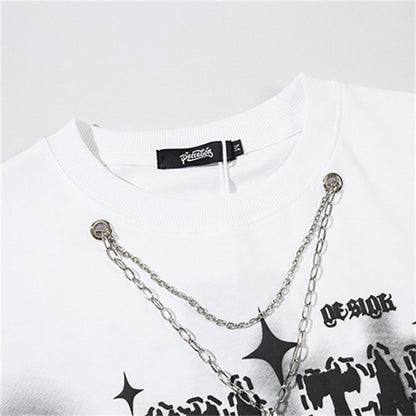 Letters Stars Print Chain Tees