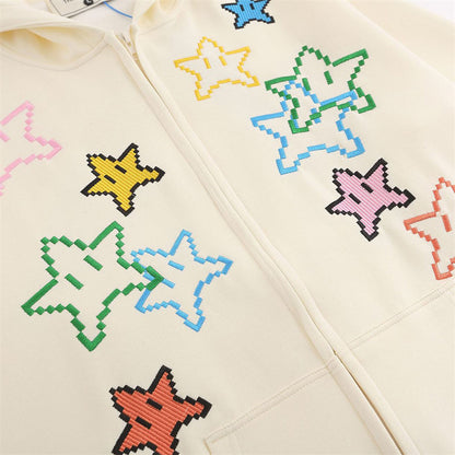 Multicolor Stars Embroidery Hoodie