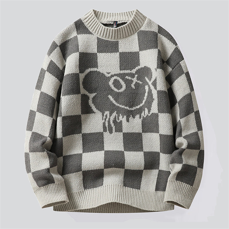 Checkered Cartoon Pattern Sweater