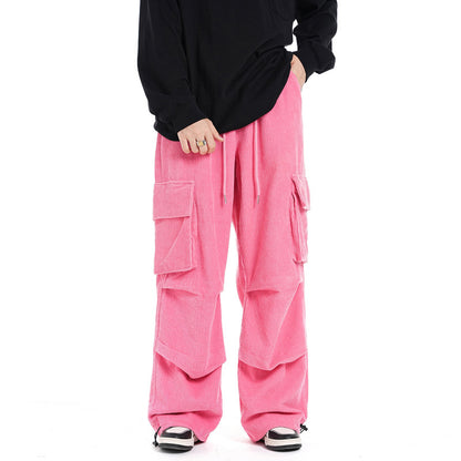 Pink Corduroy Multi-Pocket Cargo Pants