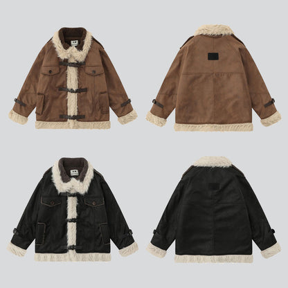 Faux Fur Trim Fleece-lined Coat