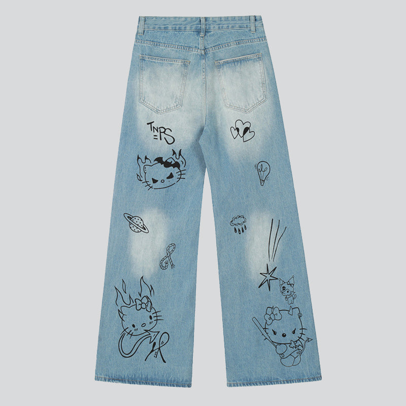 Funny Cat Print Jeans