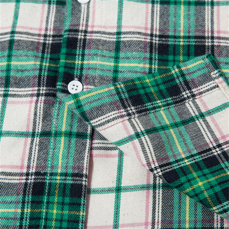 Vintage Chest Pocket Embroidery Plaid Shirt