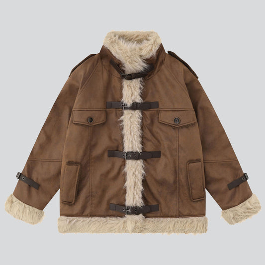 Faux Fur Trim Fleece-lined Coat
