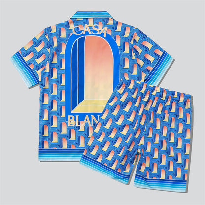 Arched Door Pattern Beach Shirt + Retro Shorts
