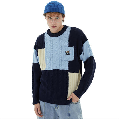 Contrast Color Plaid Little Bear Sweater