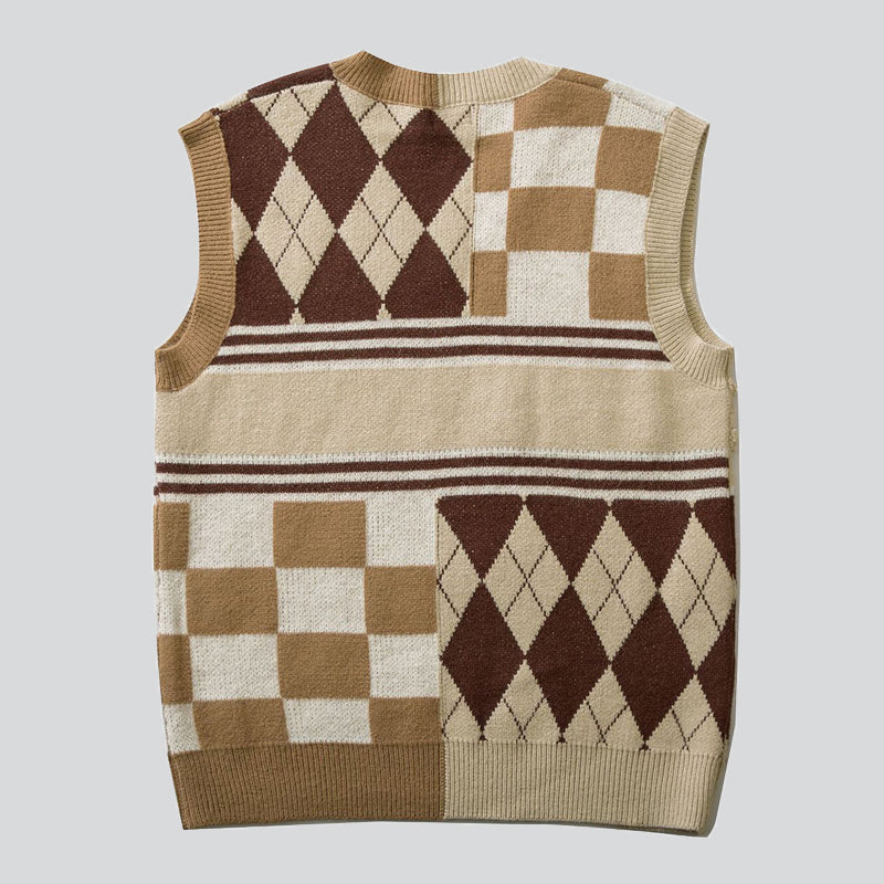 Vintage Plaid Love Heart Knitted Vest