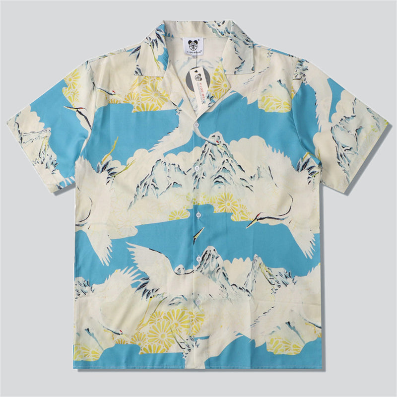 Snow Mountain Flying Crane Beach Shirt
