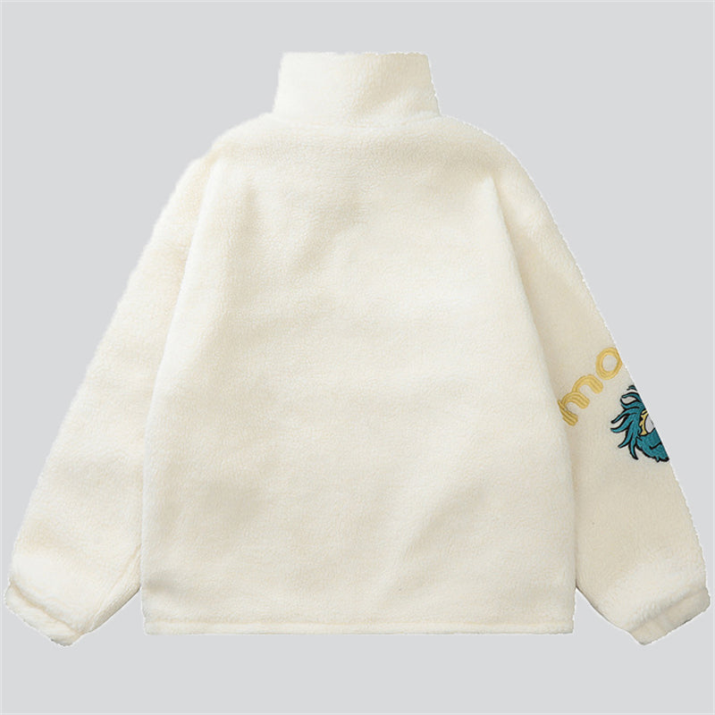 Cute Cartoon Embroidery Fluffy Coat