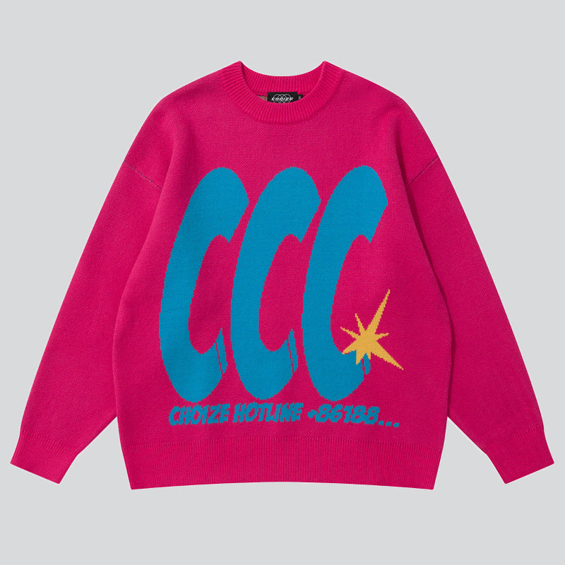 Letter C & Star Pattern Sweater