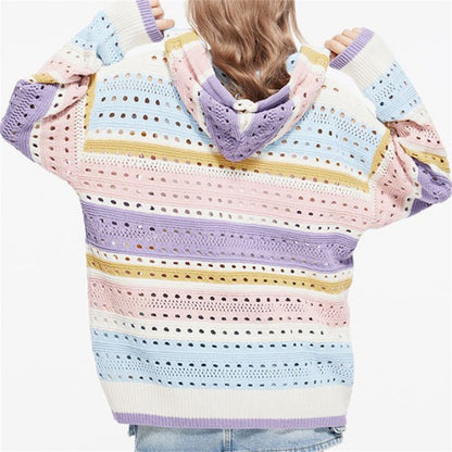 Hollow Out Variegated Stripes Sweater
